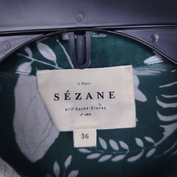 Sezane Pierro Shirt 36 Green Foilage Printed Cotton Silk Blend - Picture 9 of 11